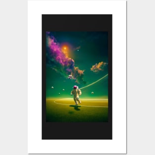 Astronaut play soccer in space Posters and Art